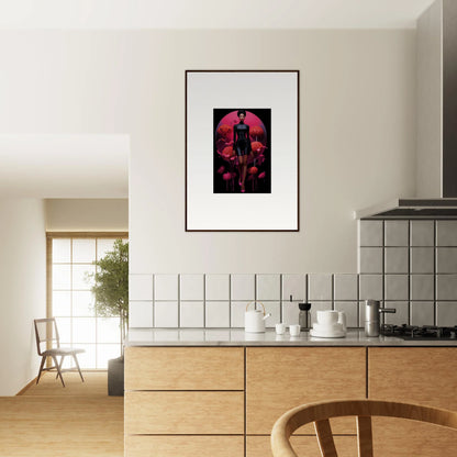 Framed canvas print of Etherial Tribal Reverie with silhouette on red background