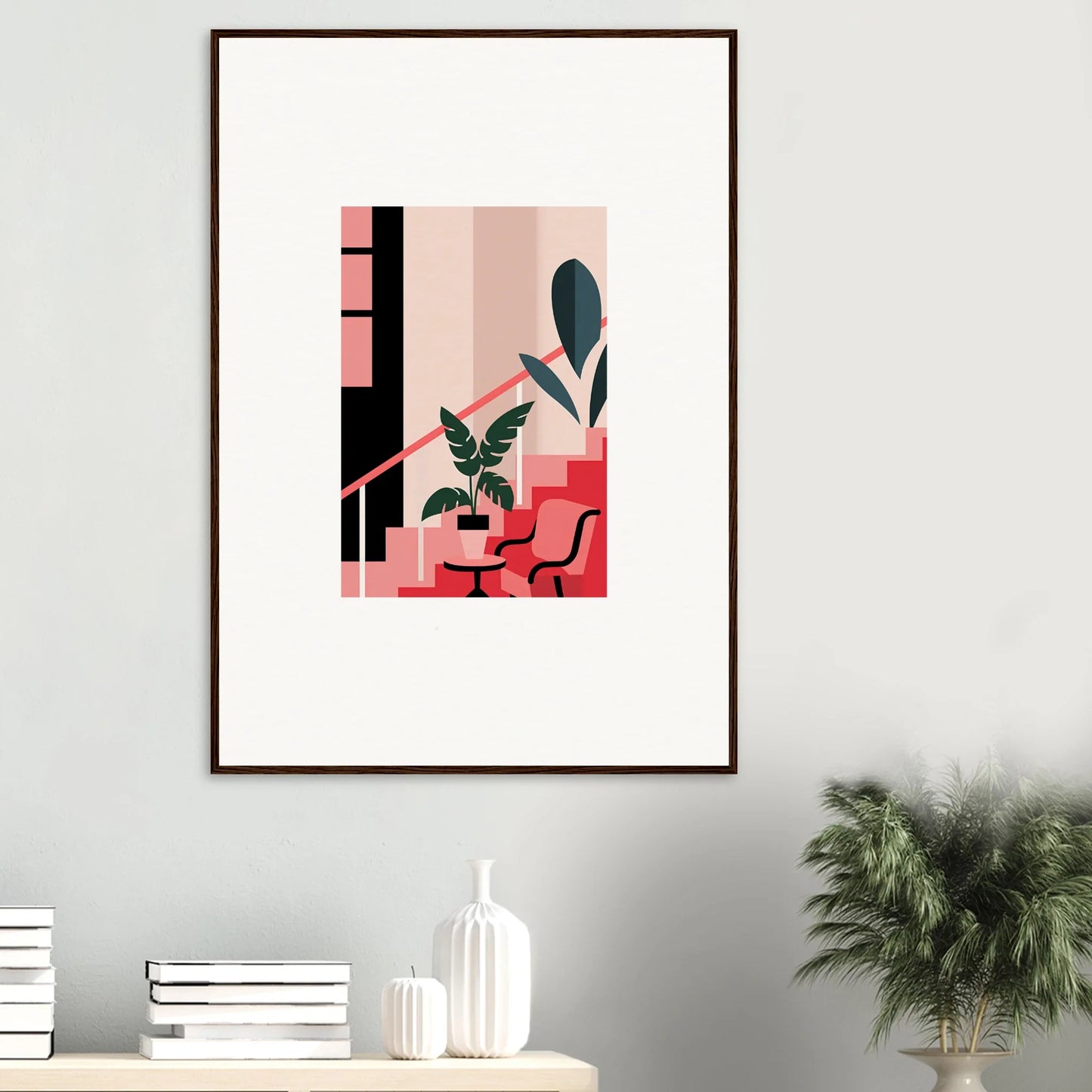 Framed canvas print of a Daydream Expression featuring geometric shapes and a plant