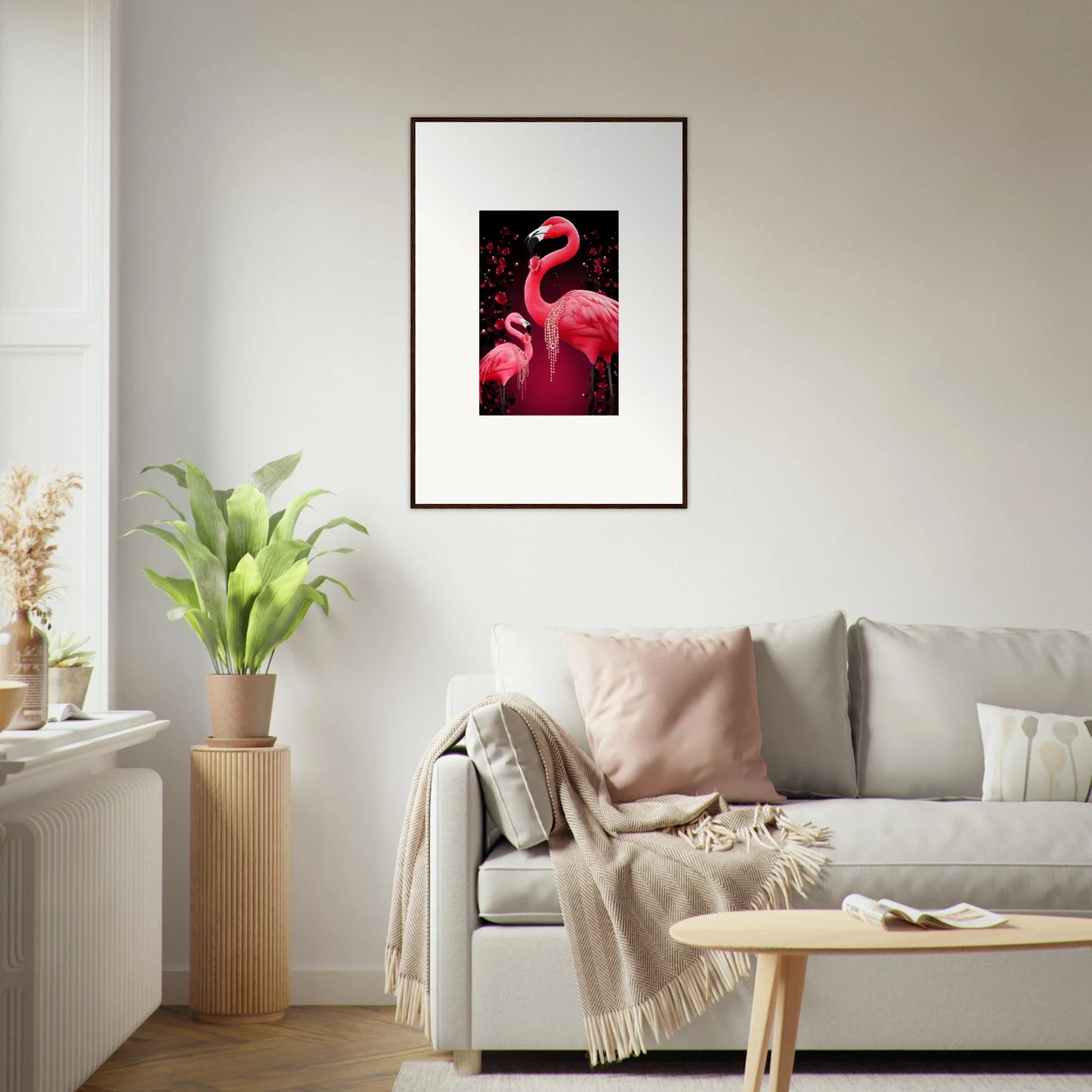 Vibrant pink flamingos wall art for stylish room decoration and unique canvas print