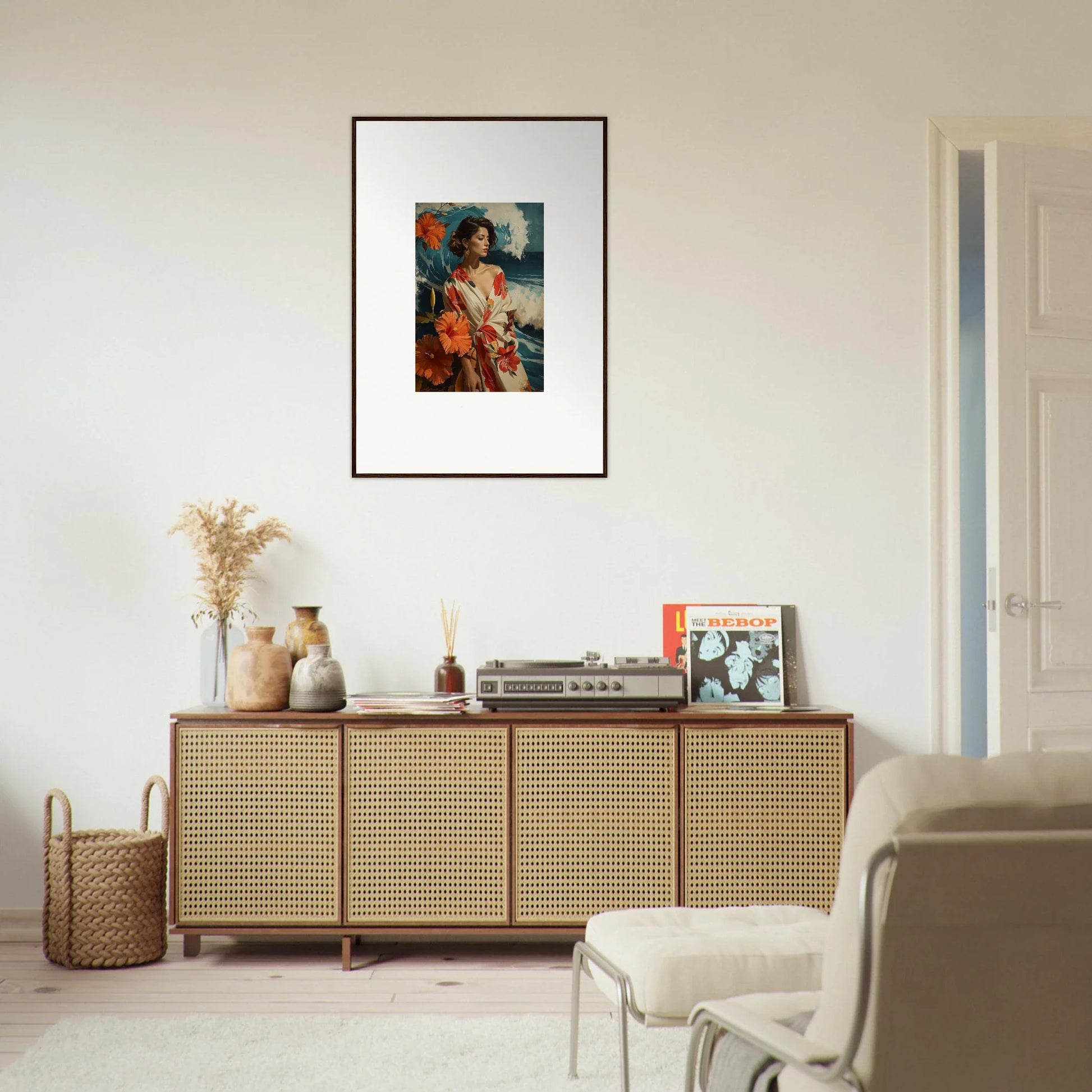 Wooden sideboard with cane-webbed doors perfect for room decoration and Musing Cascade vibes