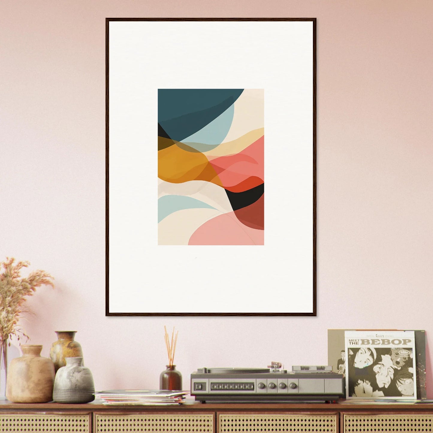 Framed abstract wall art in muted colors, perfect for stylish room decoration