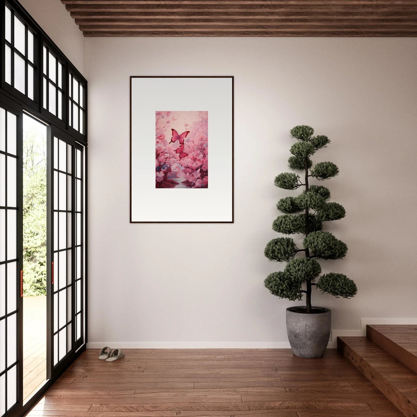 Framed canvas print of a pink butterfly in Spring Euphoria for room decoration