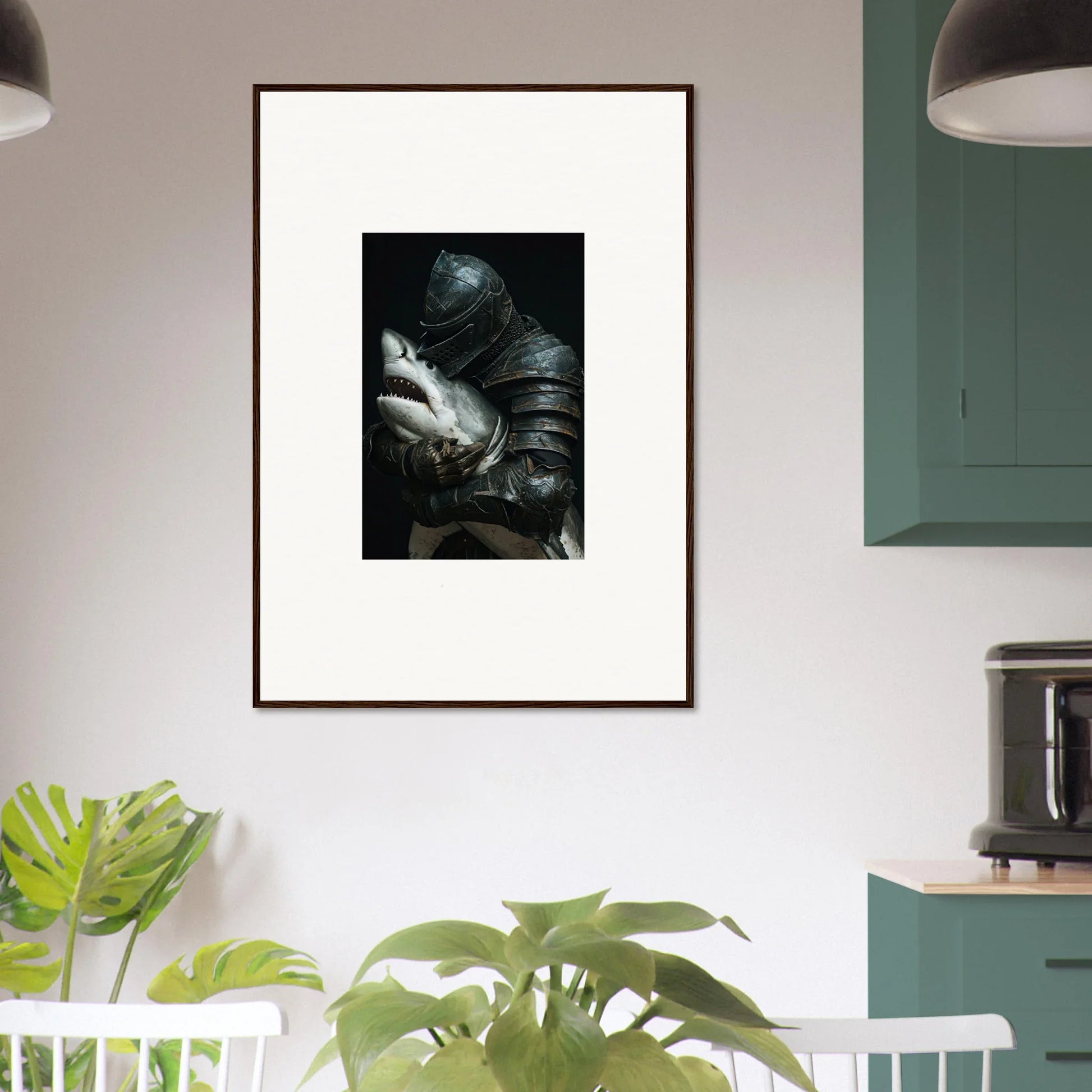 Framed black and white canvas print of a figure with child, perfect for room decoration