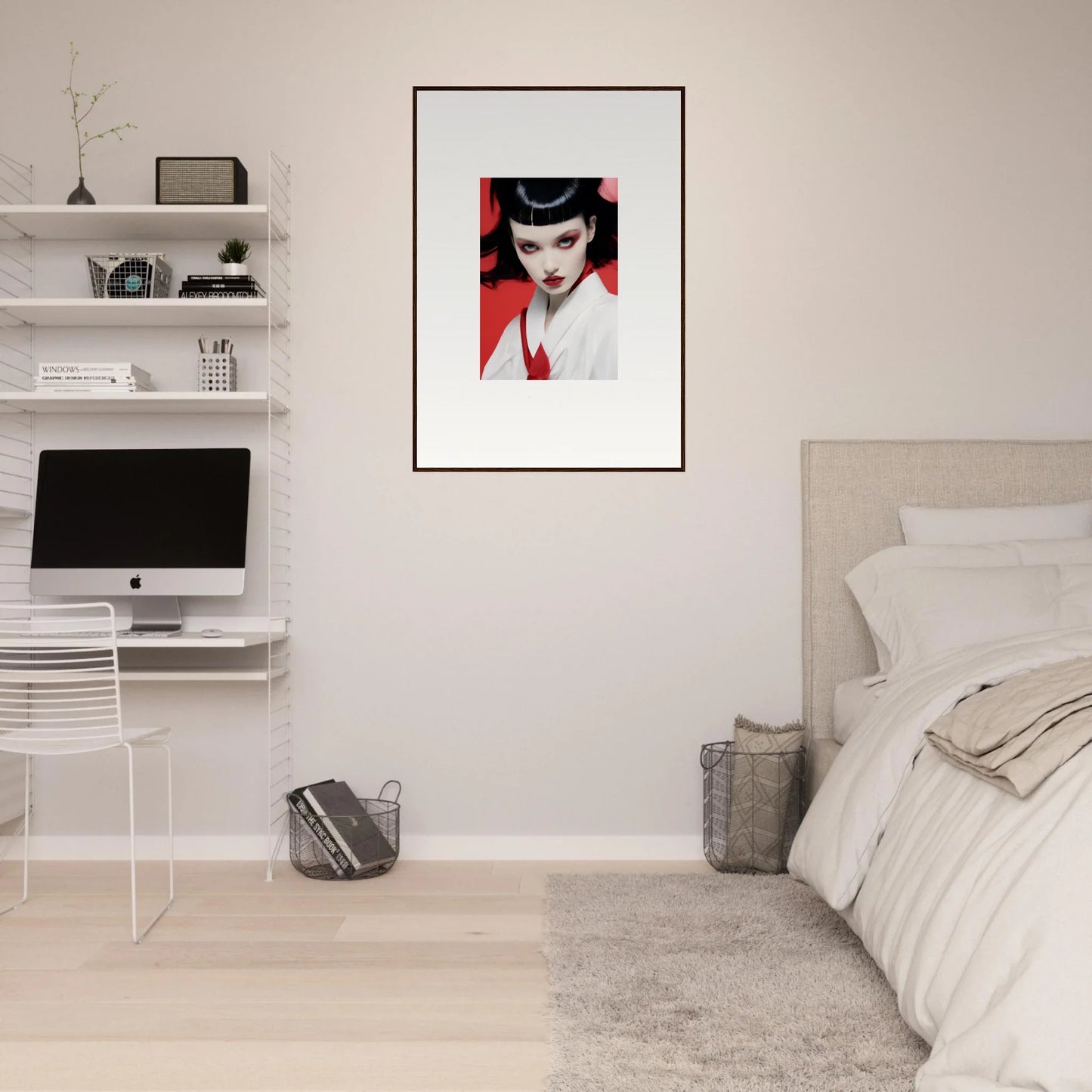 Framed canvas print of a woman with dark hair in a cherry dream room decoration