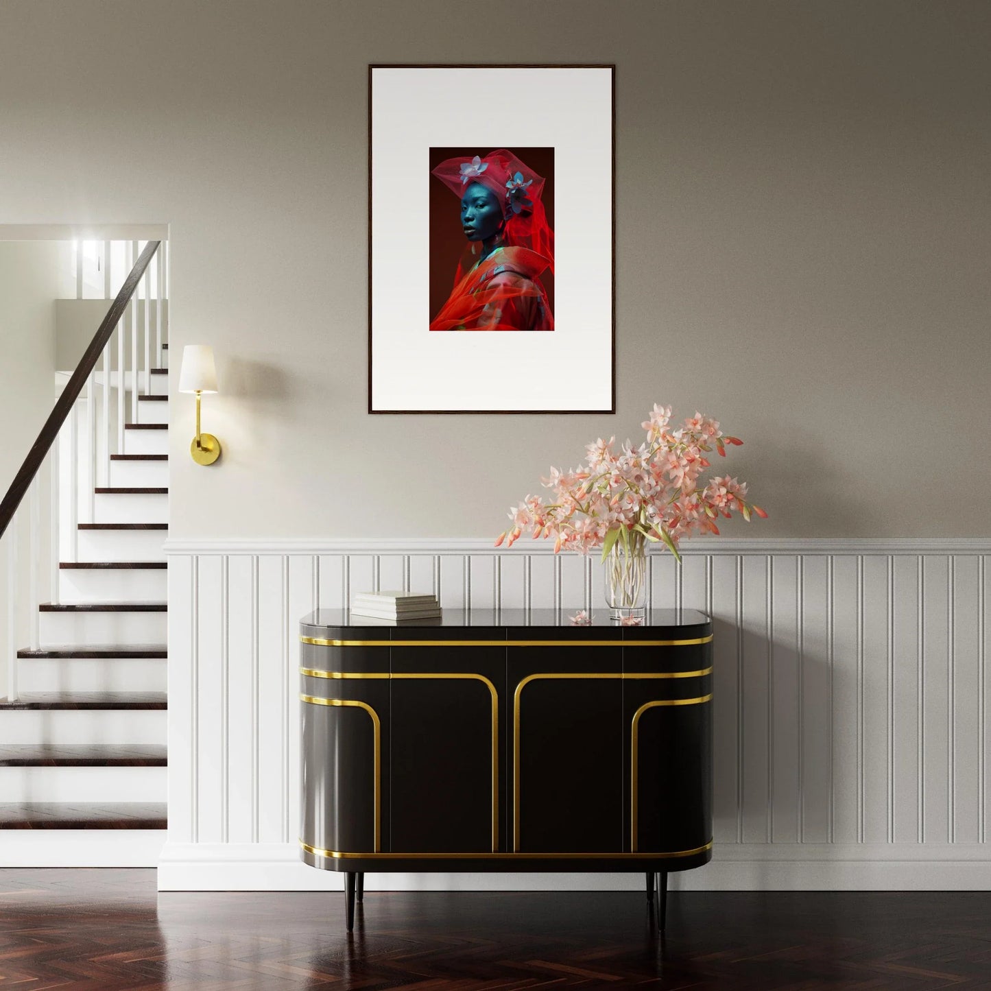 Vibrant Framed Portrait Painting for Stunning Velvet Botanicals Room Decoration