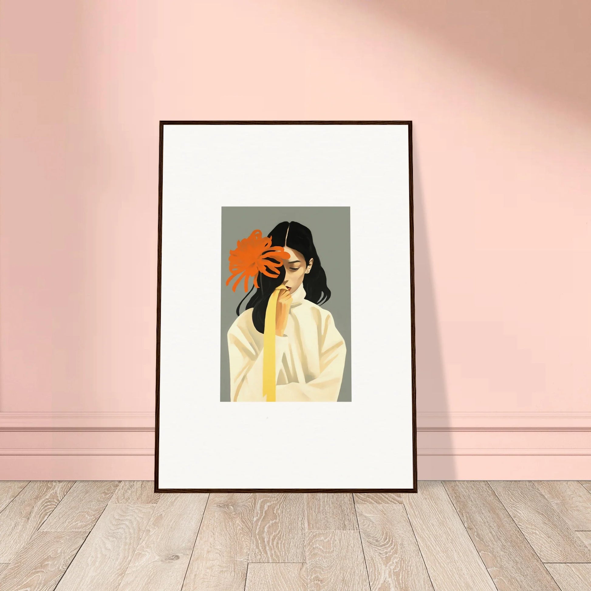 Framed canvas print of dreams eternity with a person holding an orange flower