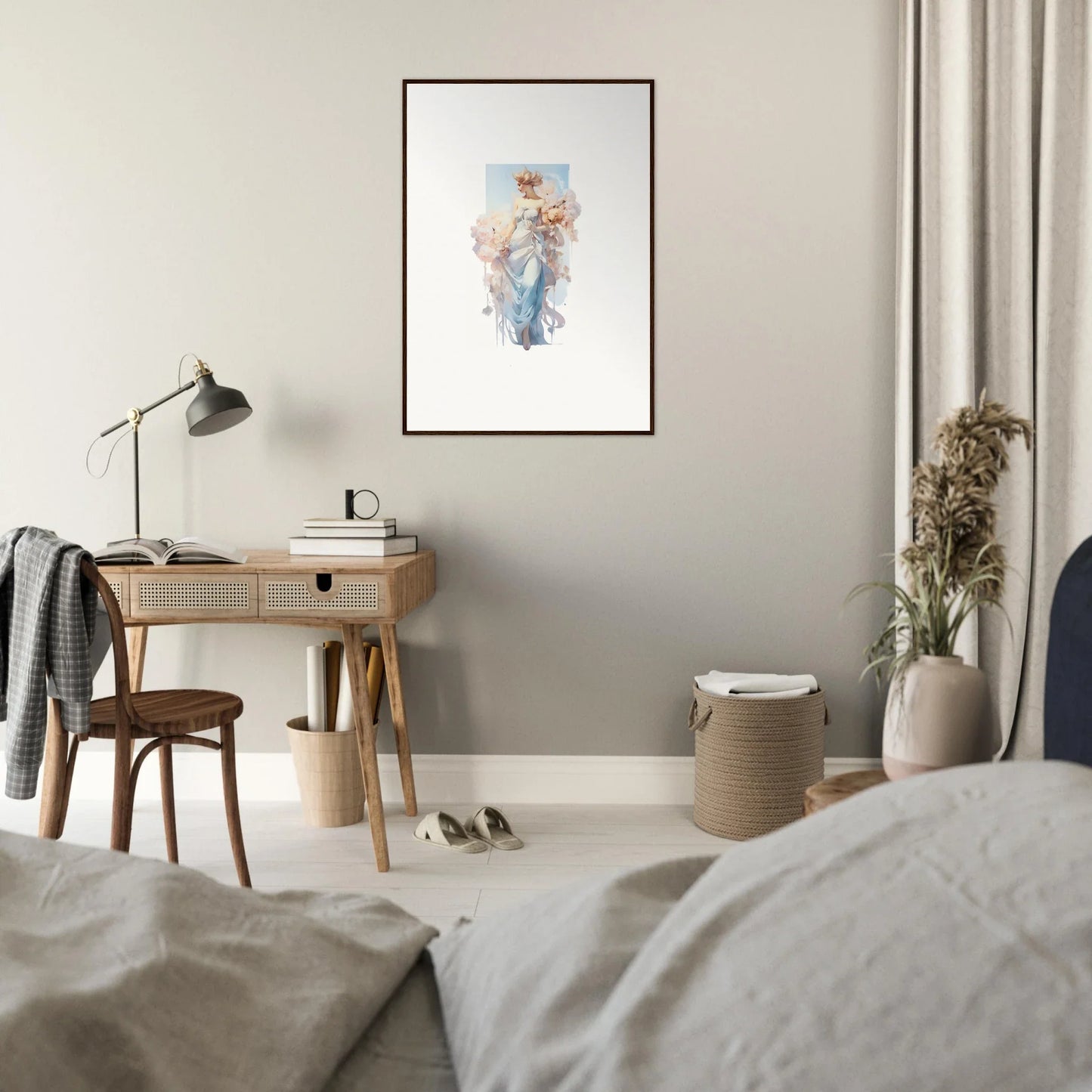 Framed Watercolor Artwork of a Figure for Bouquet Waltz Canvas Print Room Decoration