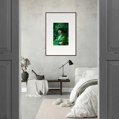 Framed portrait in green tones for a stylish room decoration, Flora’s Whispering Spectacle