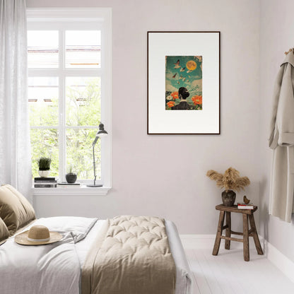 Cozy bedroom featuring a canvas print, perfect for room decoration and Bloom Reverie vibes