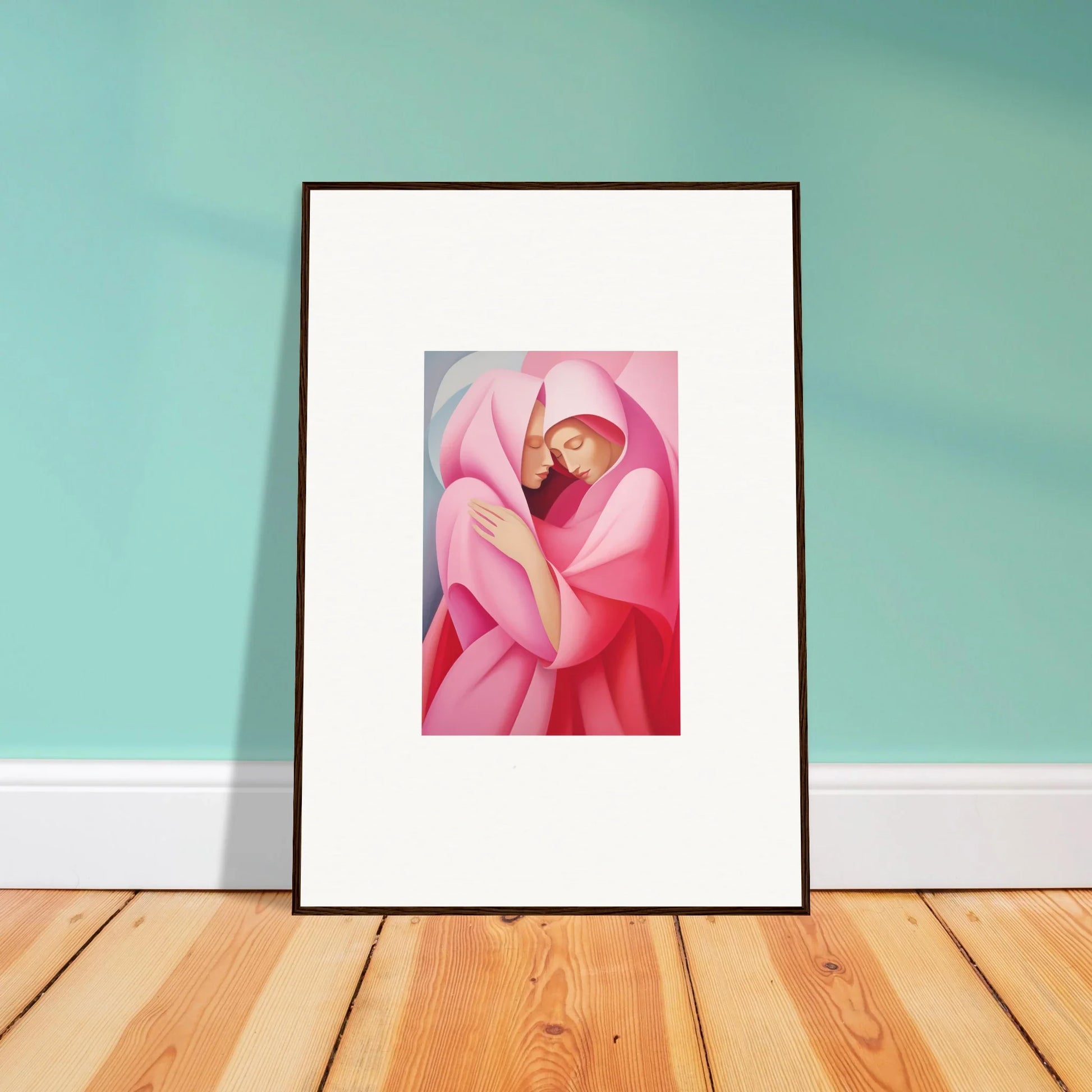 Framed canvas print of Glimmer Verse Tapestry with pink floral figure for room decoration