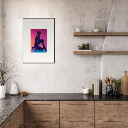 Framed canvas print of a seated silhouette in a Neon Vortex for funky room decoration