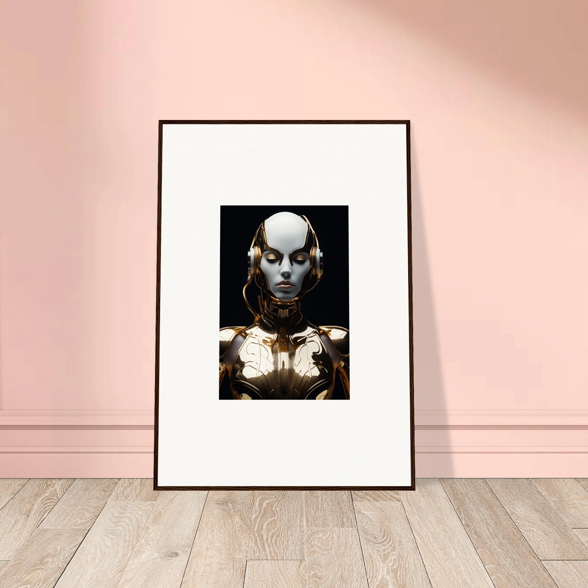 Framed portrait of a robotic figure, perfect for room decoration and electrical elegance