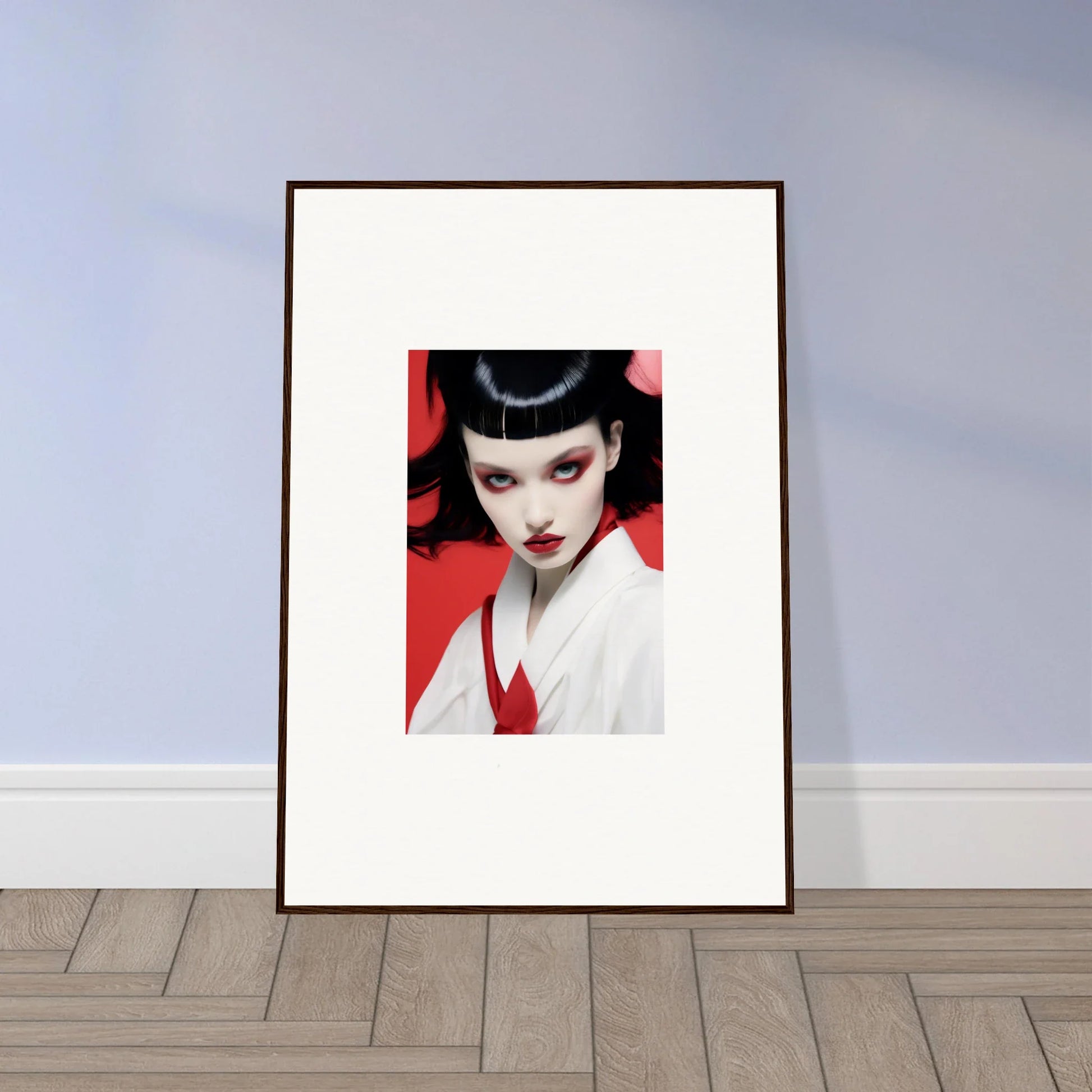 Framed canvas print of a woman with geisha makeup for cherry dream room decoration