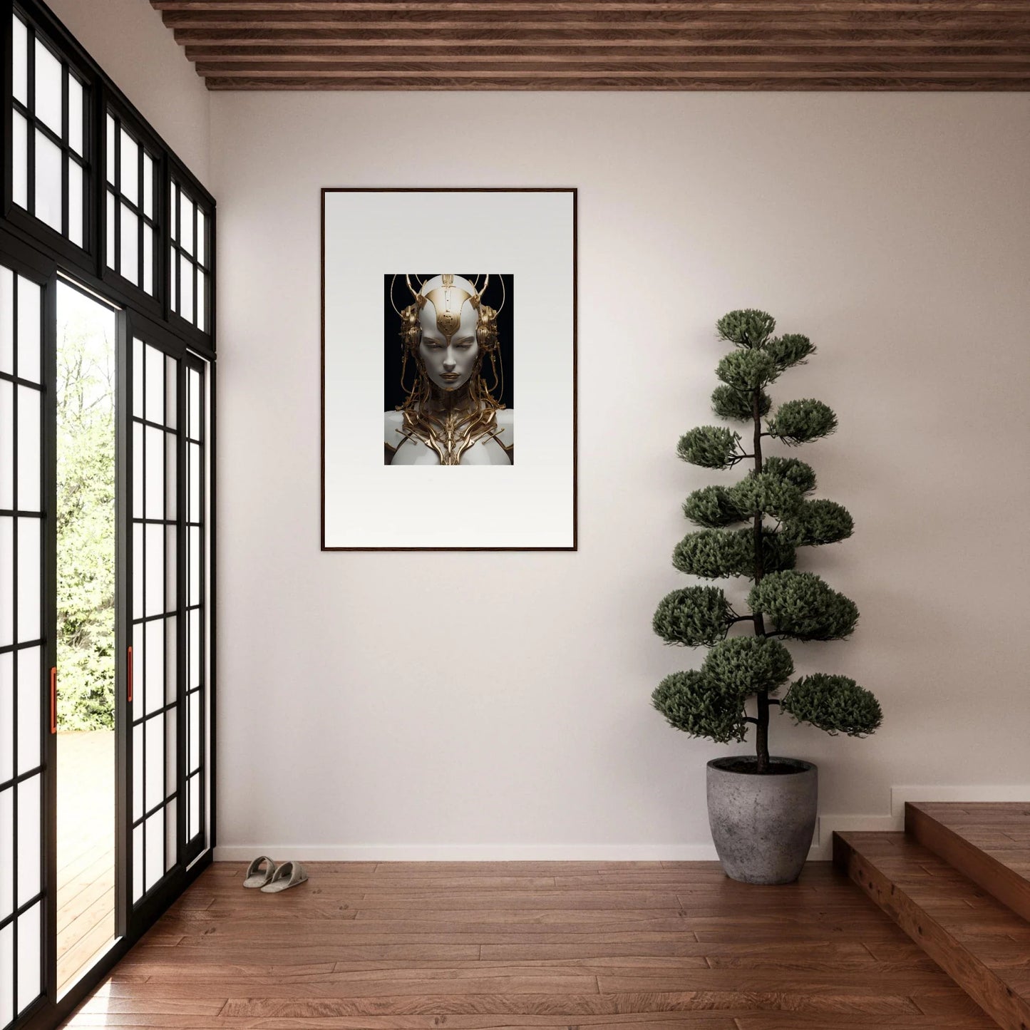 Framed portrait of a surreal figure, perfect for a Monarch Dream canvas print decoration