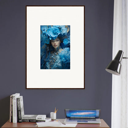 Framed canvas print of Dreaming Blue Symphony with blue floral elements for room decoration