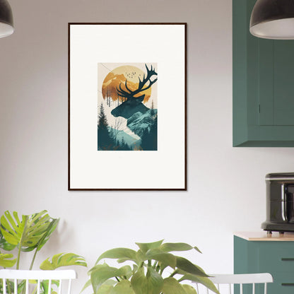 Framed canvas print of deer panoramas with a sunset forest backdrop for room decoration