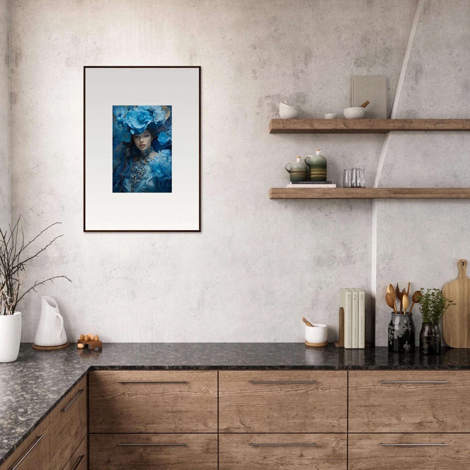 Framed portrait of Dreaming Blue Symphony for stylish room decoration and canvas print