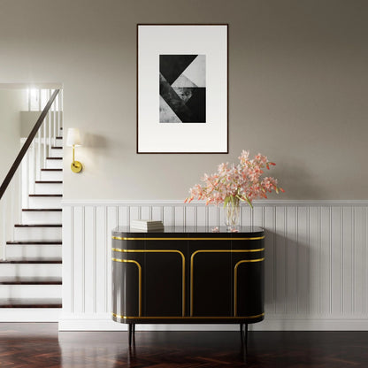 Elegant black and gold sideboard perfect for chic room decoration and stylish wall art