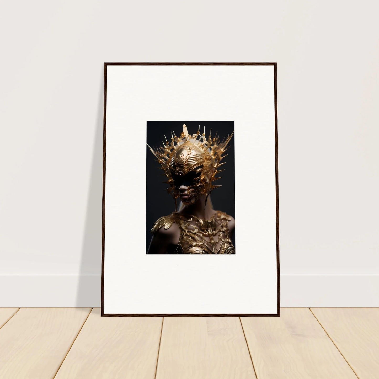 Framed canvas print of golden spiked figure for vintage bloom room decoration