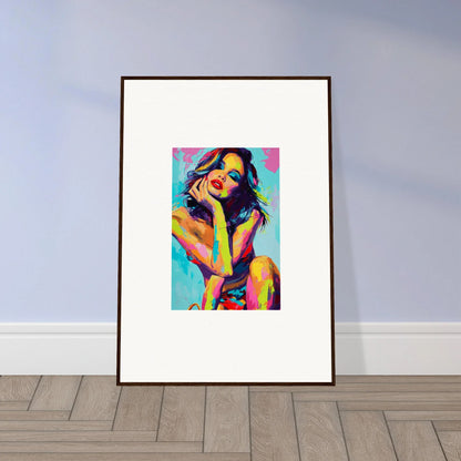 Framed colorful portrait painting of a woman, perfect for daydream muse room decoration