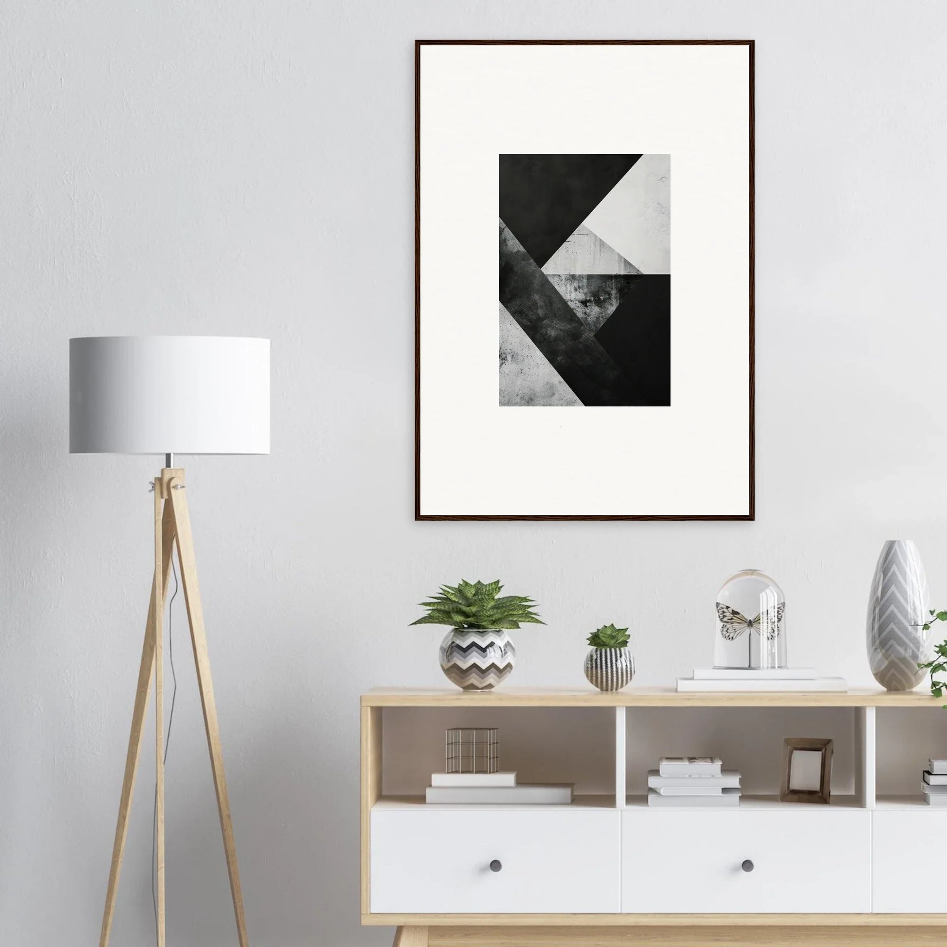 Framed abstract black and white wall art for stylish room decoration