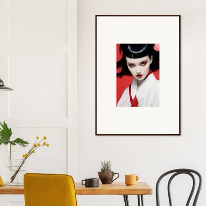 Framed canvas print of a geisha-inspired figure for cherry dream room decoration