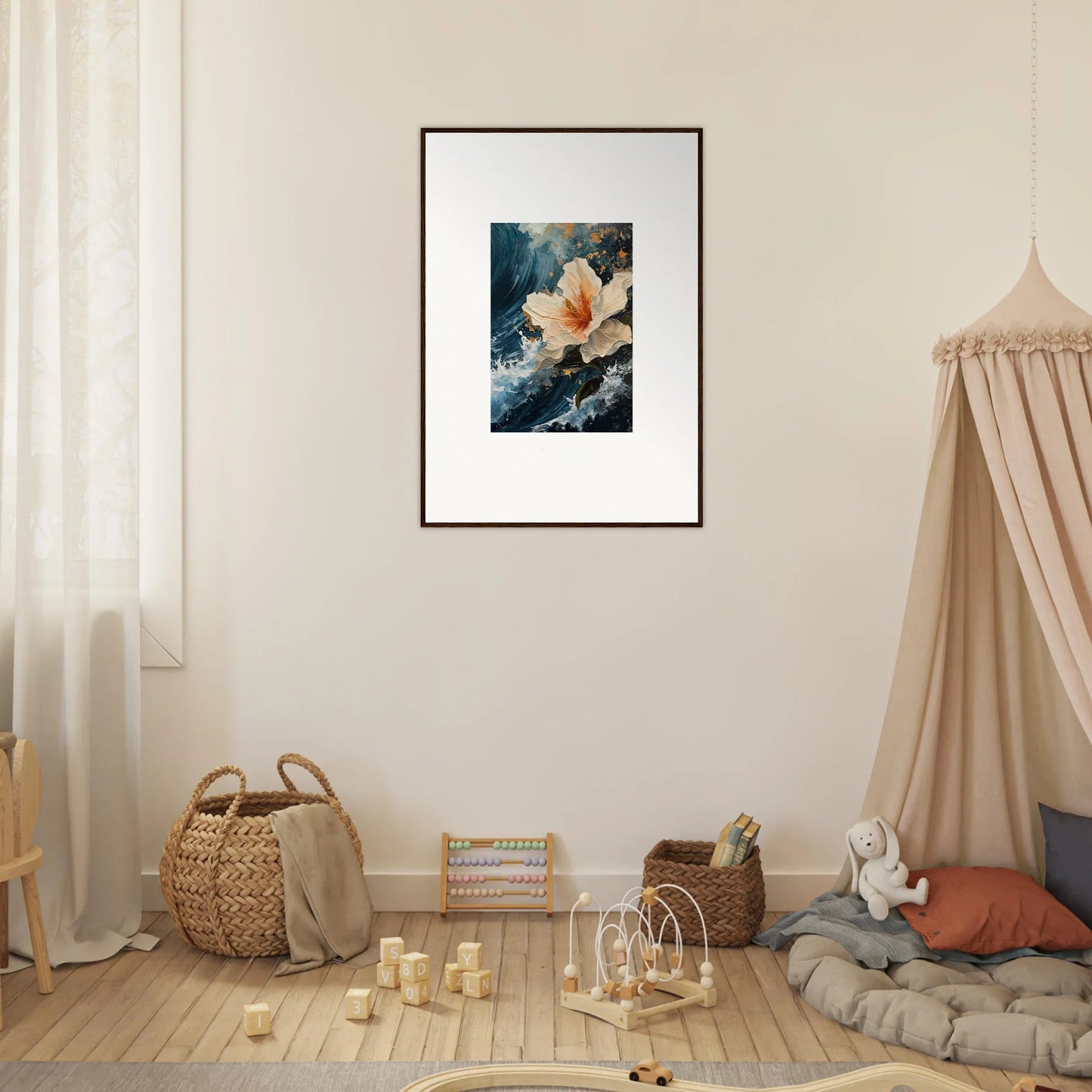 Framed canvas print of pale flower petal waves for stylish room decoration