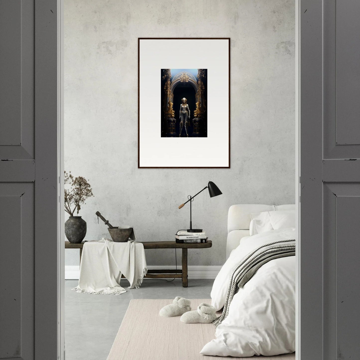 Framed Canvas Print of a Silhouetted Figure in a Dark Tunnel for Room Decoration