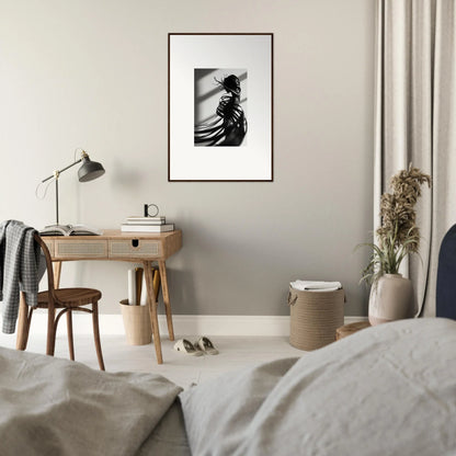 Framed black and white canvas print of a silhouetted figure for Serpentine Harmony room decoration