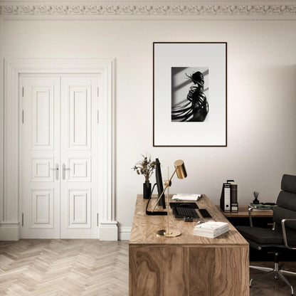 Stylish home office with wooden desk and Serpentine Harmony canvas print decor