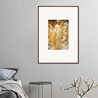 Framed canvas print of Golden Petal Serenade, perfect for room decoration in golden hues