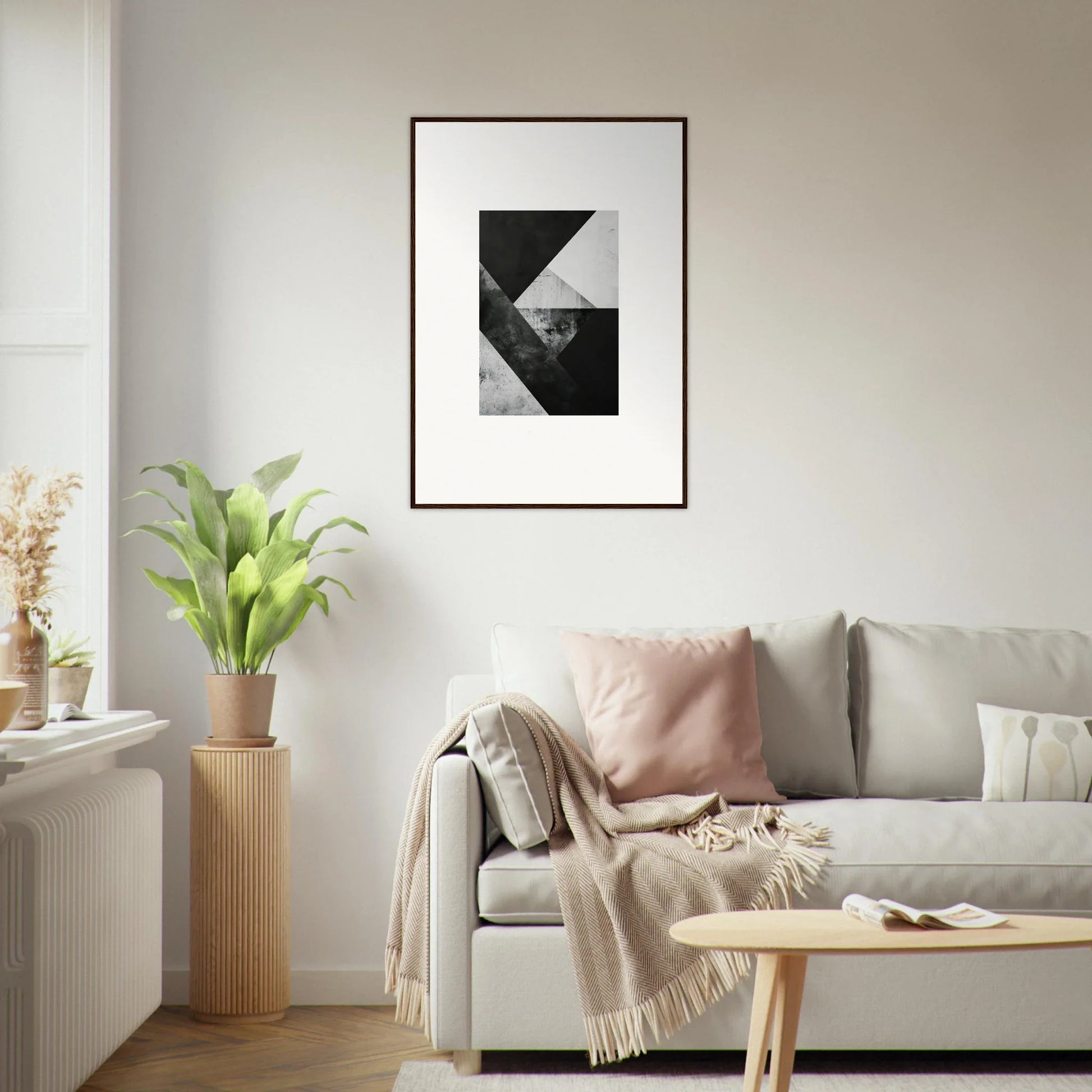 Framed black and white geometric abstract wall art for stylish room decoration