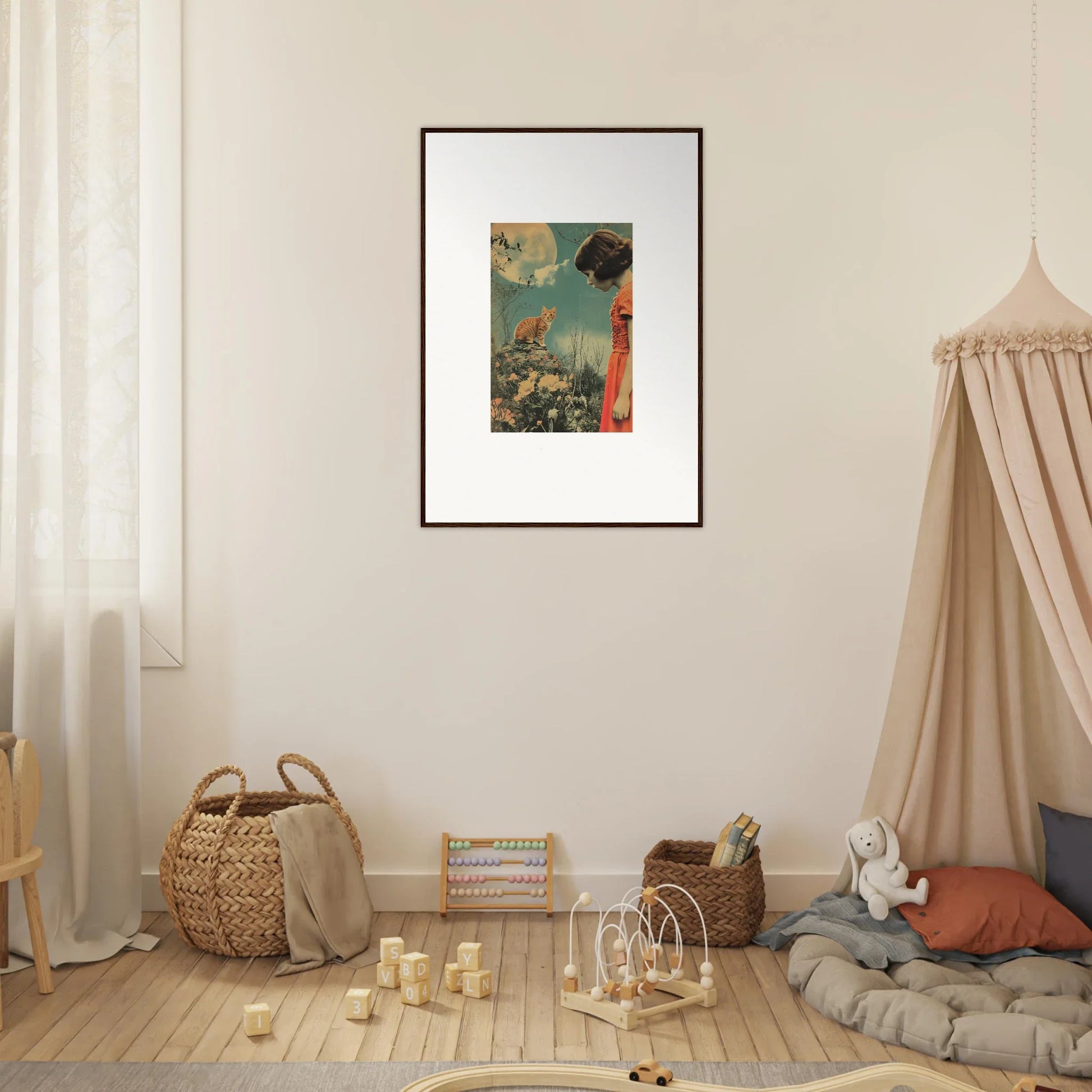 Framed abstract canvas print of Lunar Whimsy Reverie for stylish room decoration