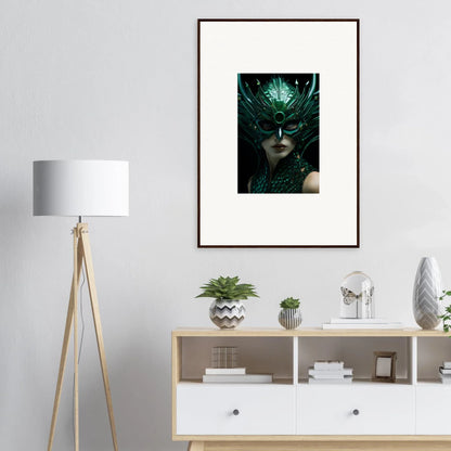 Framed canvas print of a mystical figure for unique room decoration, Green Enigma Enunciations