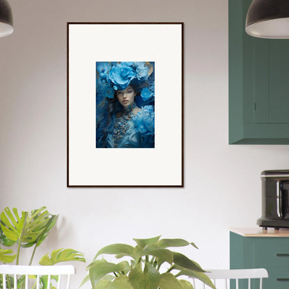 Framed canvas print of Dreaming Blue Symphony with blue floral elements for room decoration