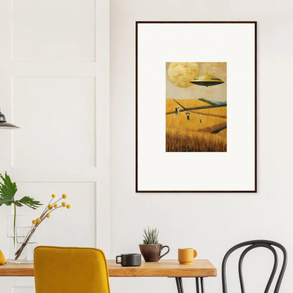 Framed canvas print of a melancholy field with a UFO, perfect for room decoration