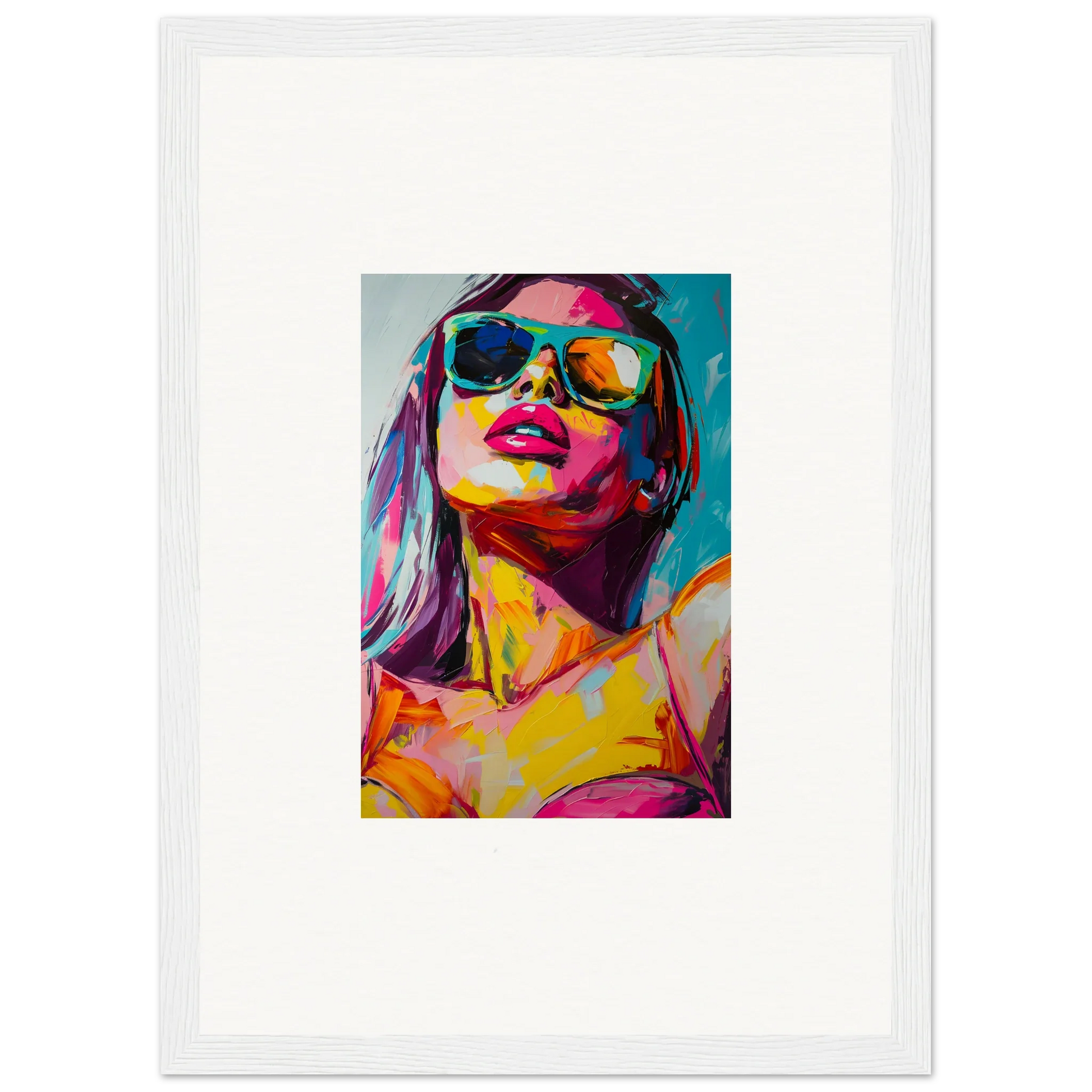 Colorful canvas print of a person in sunglasses, perfect for room decoration and a glance whisper