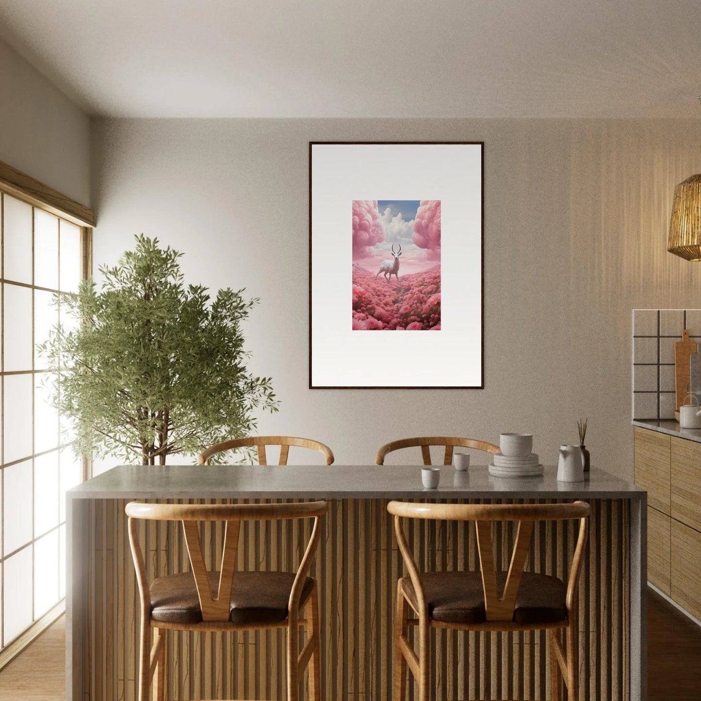 Cozy dining area featuring a table, chairs, and a berry collision canvas print