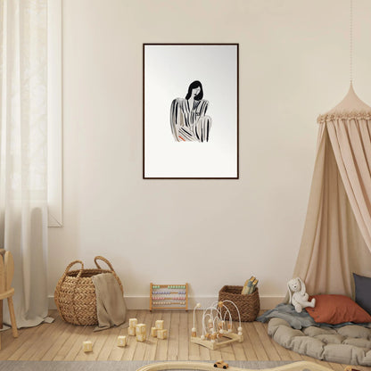 Framed black and white canvas print of a flowing figure for stylish room decoration