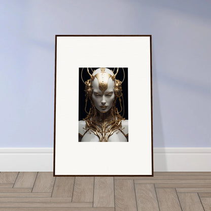 Framed canvas print of a surreal figure with a golden headdress for room decoration