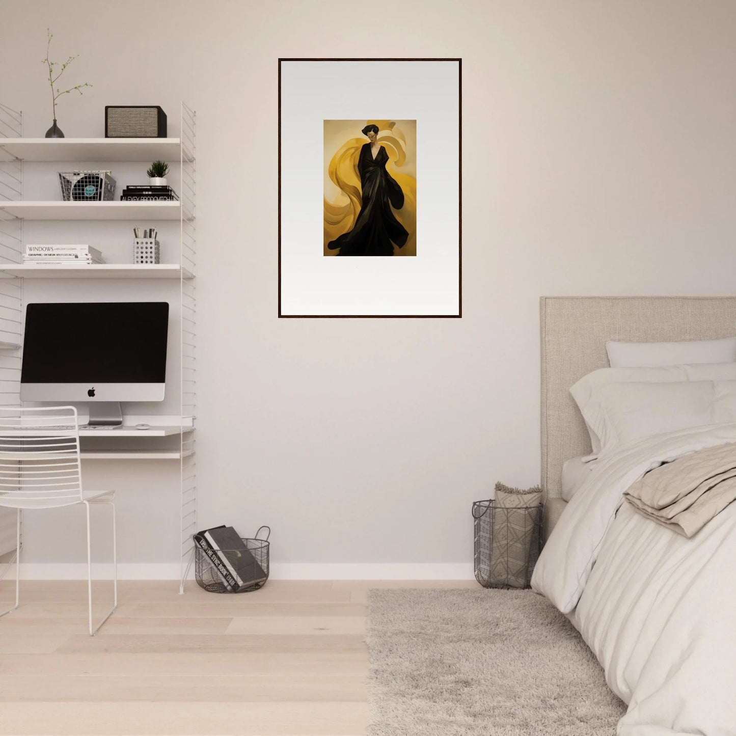 Framed canvas print of a couple against golden sun waves for dreamy room decoration