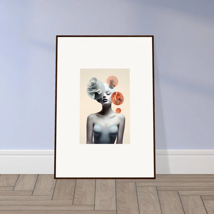 Framed canvas print of an abstract female figure with colorful elements for room decoration