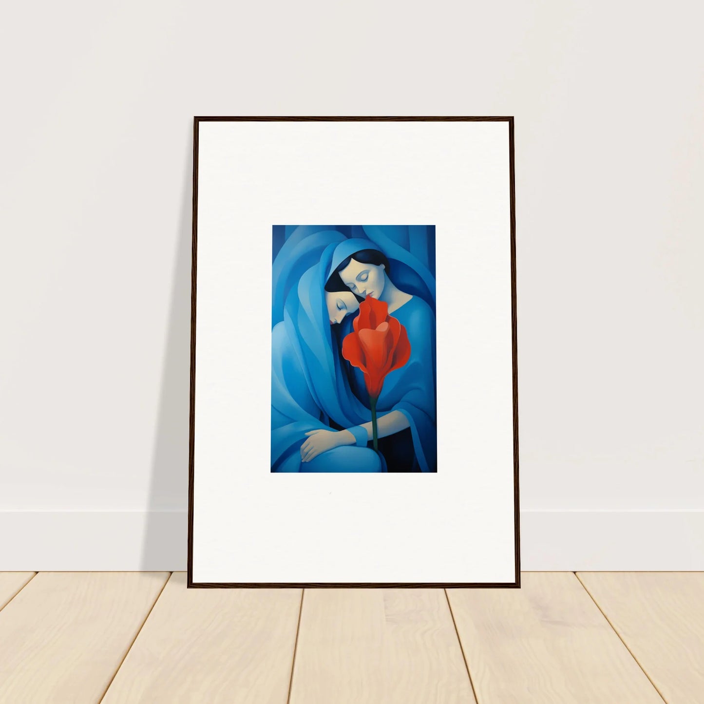 Framed canvas print of abstract blue and red figure perfect for a Fuse Twilight room decoration