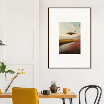 Framed wall art of Floating Meadow Raindancers, showcasing a surreal sunset landscape