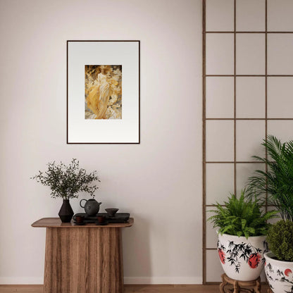 Framed abstract art of Golden Petal Serenade for stylish room decoration