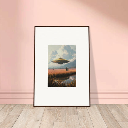 Framed canvas print of a UFO over a landscape, perfect for drifting suns room decoration