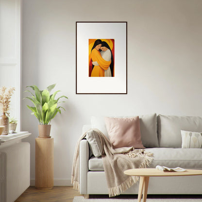 Framed canvas print of Timid Sun Nyah with warm geometric shapes for cool room decoration