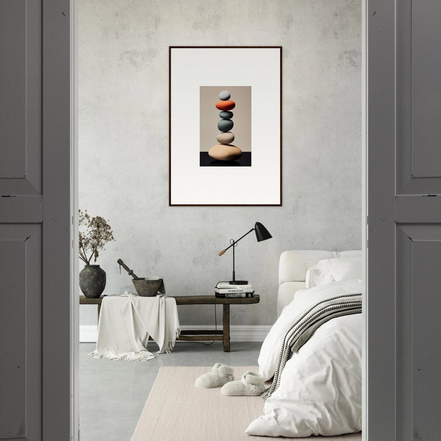 Framed canvas print of balanced stones for stylish room decoration, Moroccan Dreams Remember