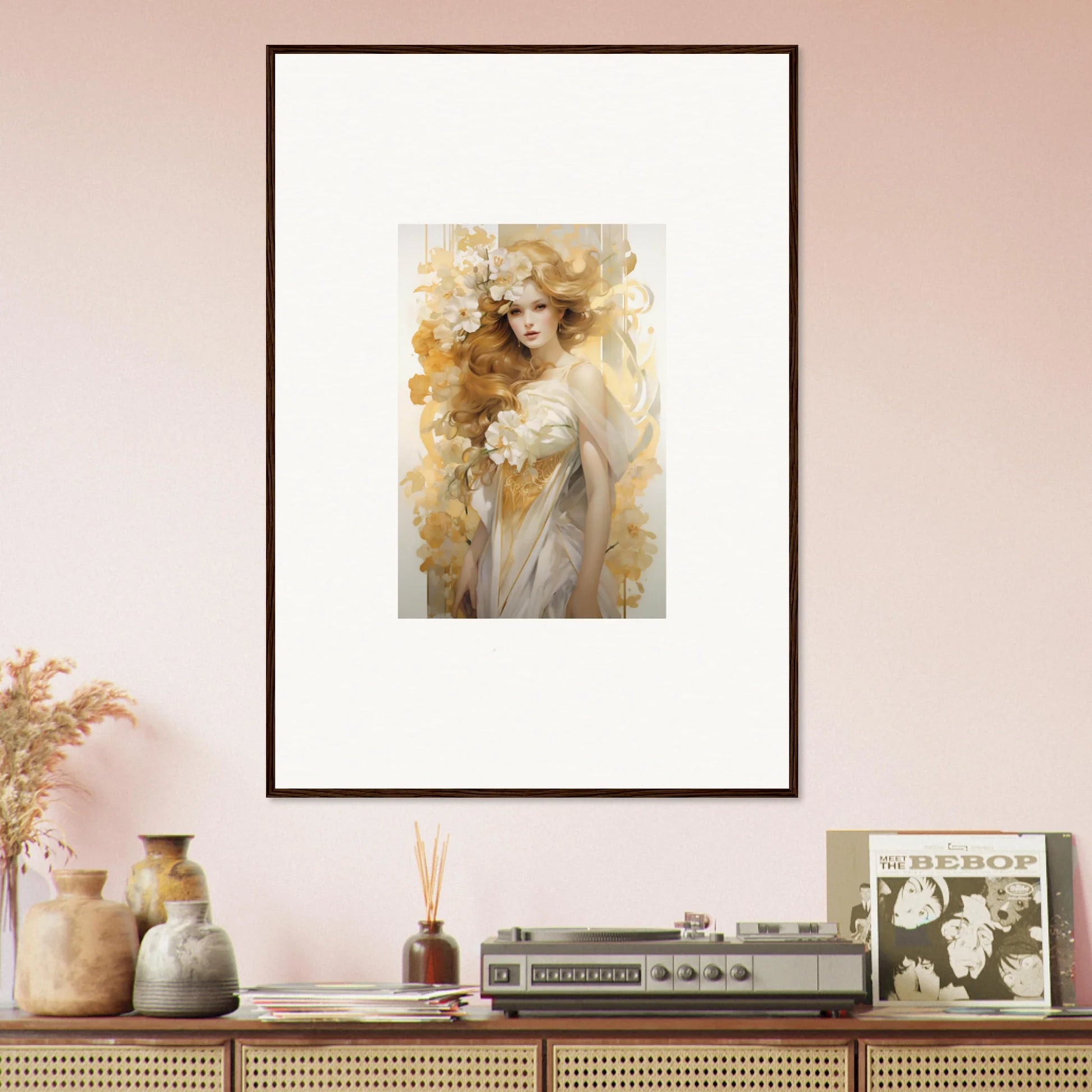 Framed wall art of a woman in soft, ethereal style for elegant room decor featuring Flora Serenade