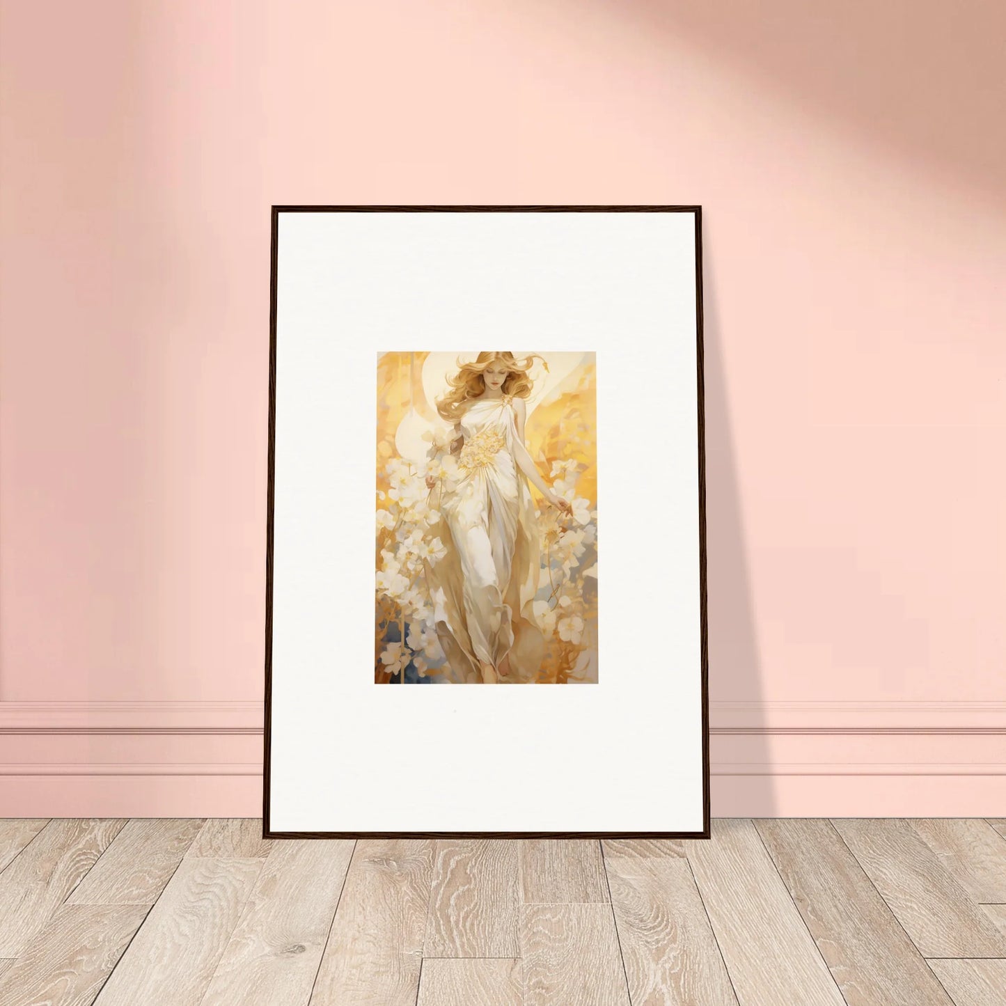 Framed artwork of a soft figure among flowers, perfect for Blossom Reverie room decoration